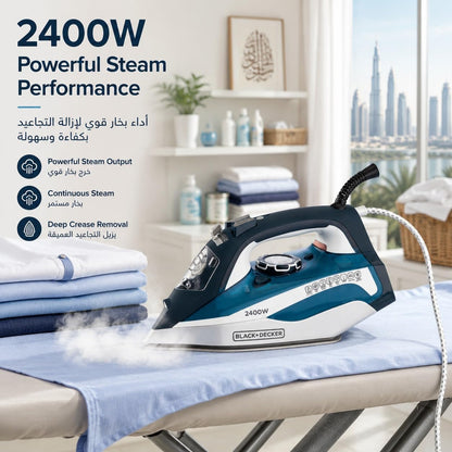 BLACK+DECKER Steam Iron, 2400W Power, 380ml Water Tank X2150-B5