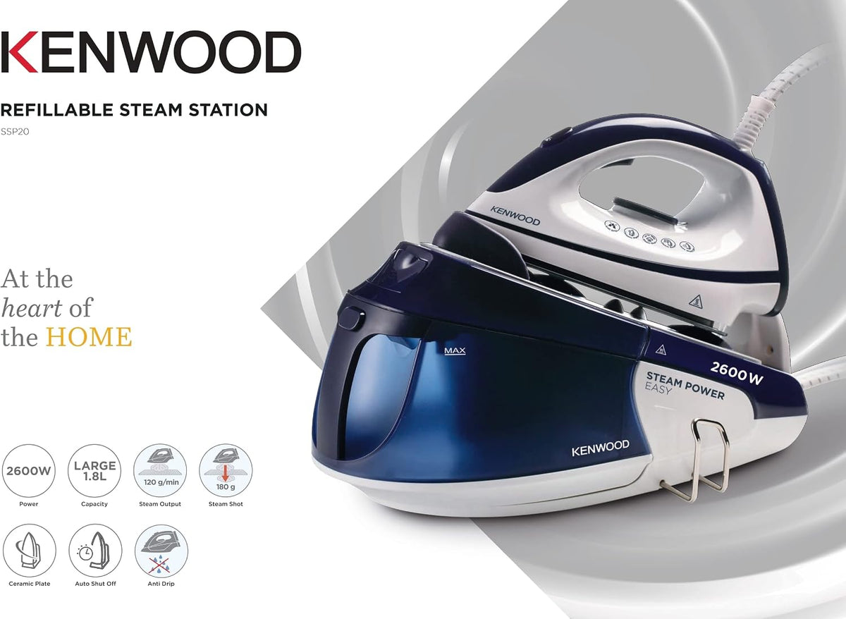 KENWOOD Steam Iron Steam Station 2600W with 1.8L Water Tank SSP20