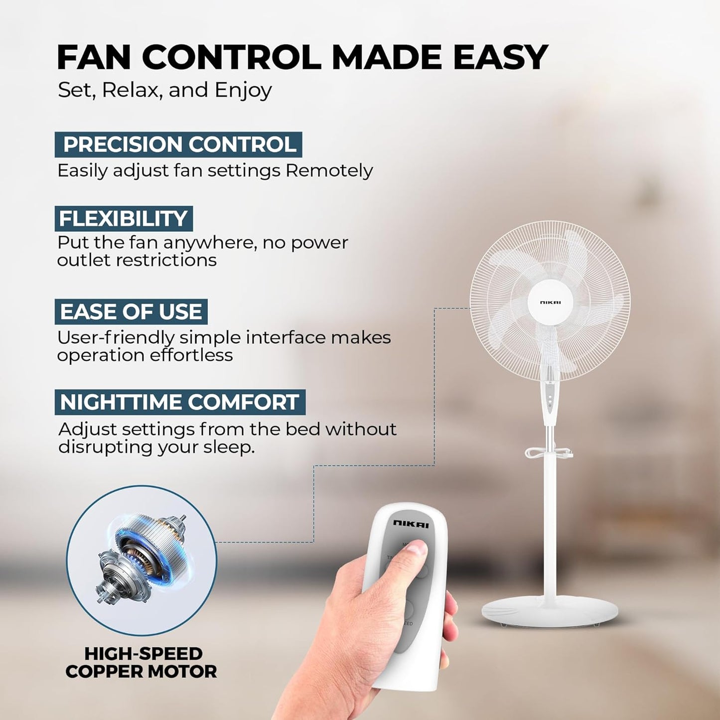 Nikai 16 Inch Pedestal Fan with Remote & Timer 45 Watts NPF1634RT