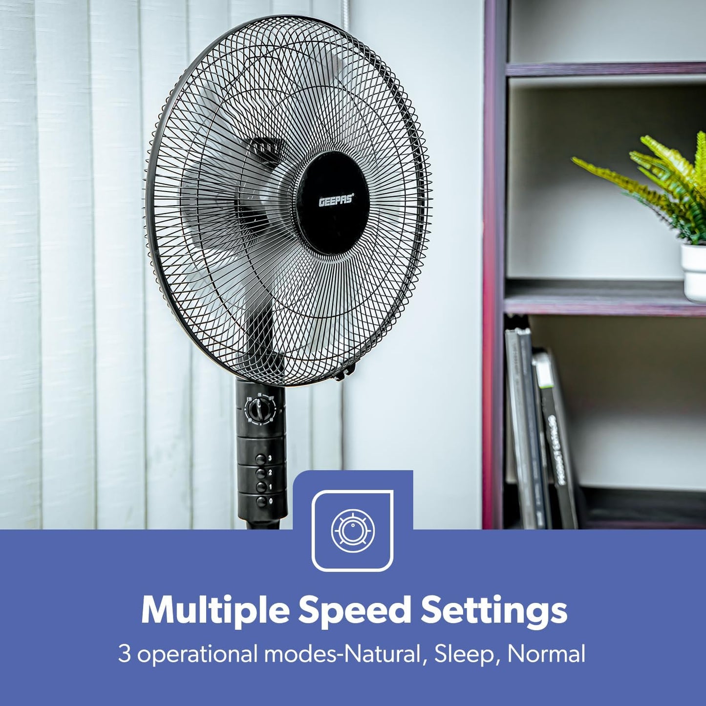 Geepas 16" Stand Fan 60W 3 Speed 5 Leaf Blade Adjustable Height & Tilt GF9489N