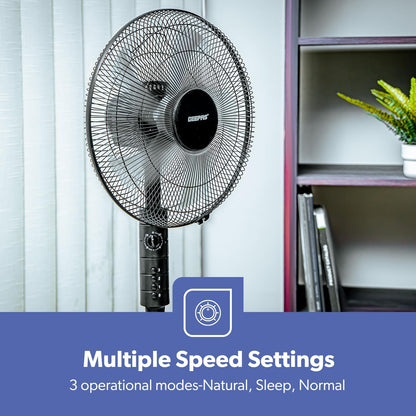 Geepas 16" Stand Fan 60W 3 Speed 5 Leaf Blade Adjustable Height & Tilt GF9489N