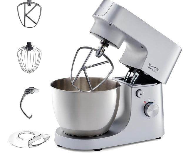 Kenwood HomeBake KHH01.000SI Stand Mixer - 5L Bowl, K-Beater, Whisk, Dough Hook