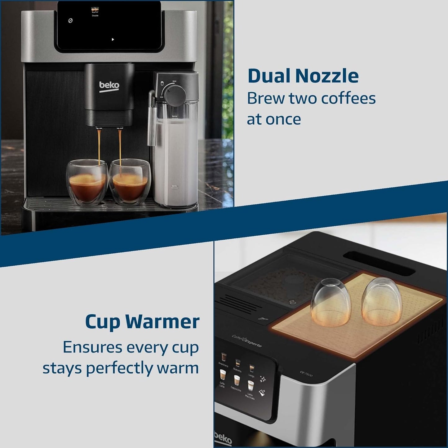 Beko CaffeExperto CEG7304X Bean to Cup Fully Automatic Espresso Machine, Integrated Milk Jug