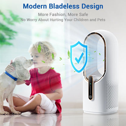 KONSIDEN Bladeless Desk Fan F6-BA 11.8 Inch Small Battery Operated Fan, Quiet Office Fan