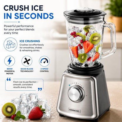 Kenwood Glass Blender BLP44.270SS 800W Smoothie Blender/Smoothie Maker 1.5L