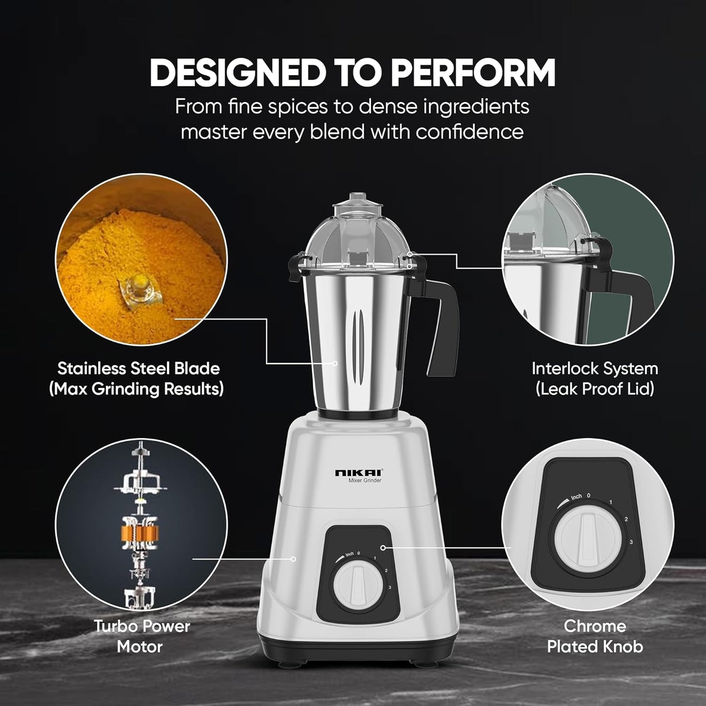 Nikai 3 in 1 Blender 900W Heavy Duty 1.5L 1L & 400ml Stainless Steel NB984A