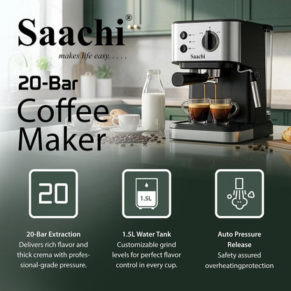 Saachi Coffee Maker NL-COF-7068-BK With 20 Bar High Pressure Pump