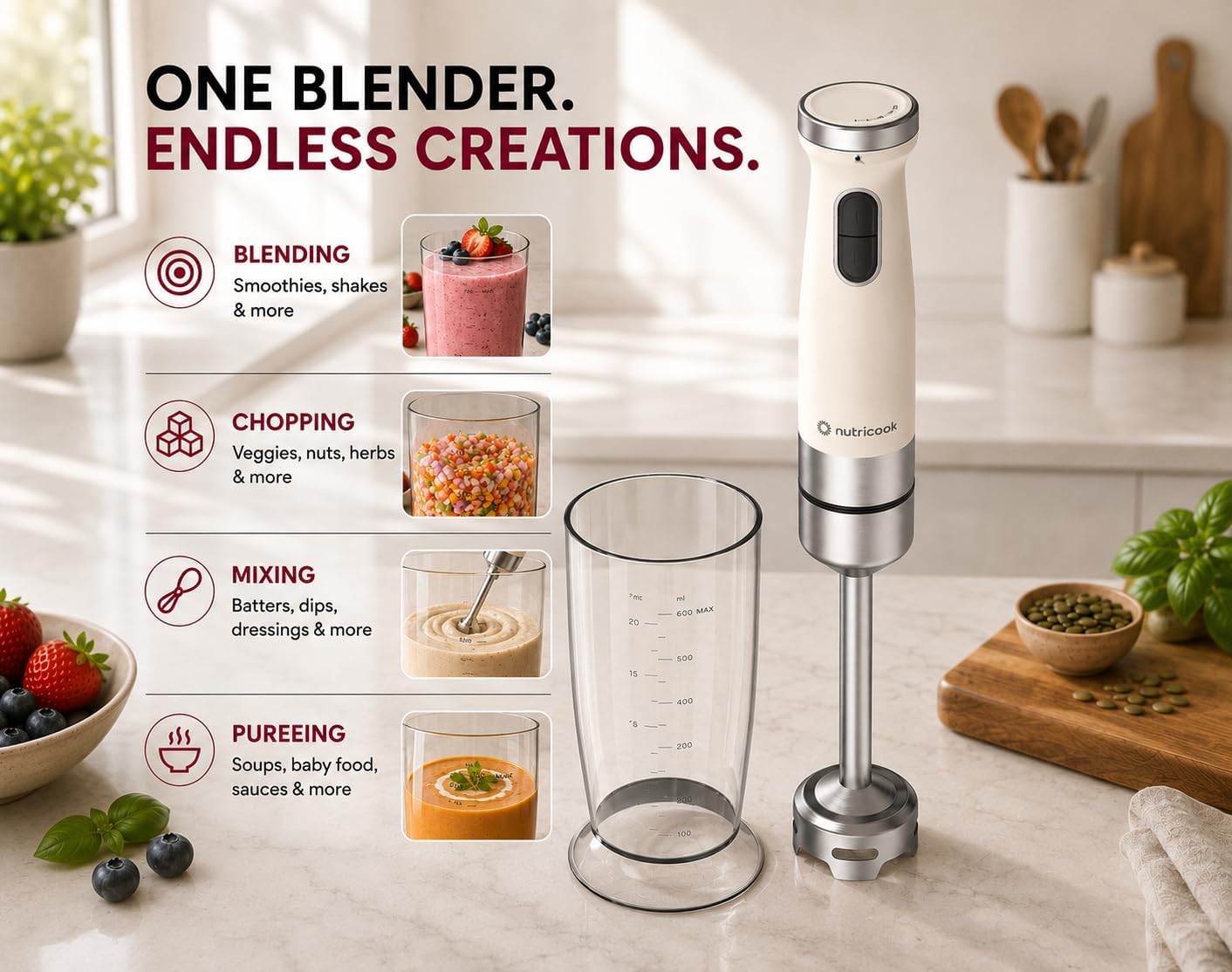 Nutricook Hand Blender HB150ME 1200W, 20 Speed + Turbo