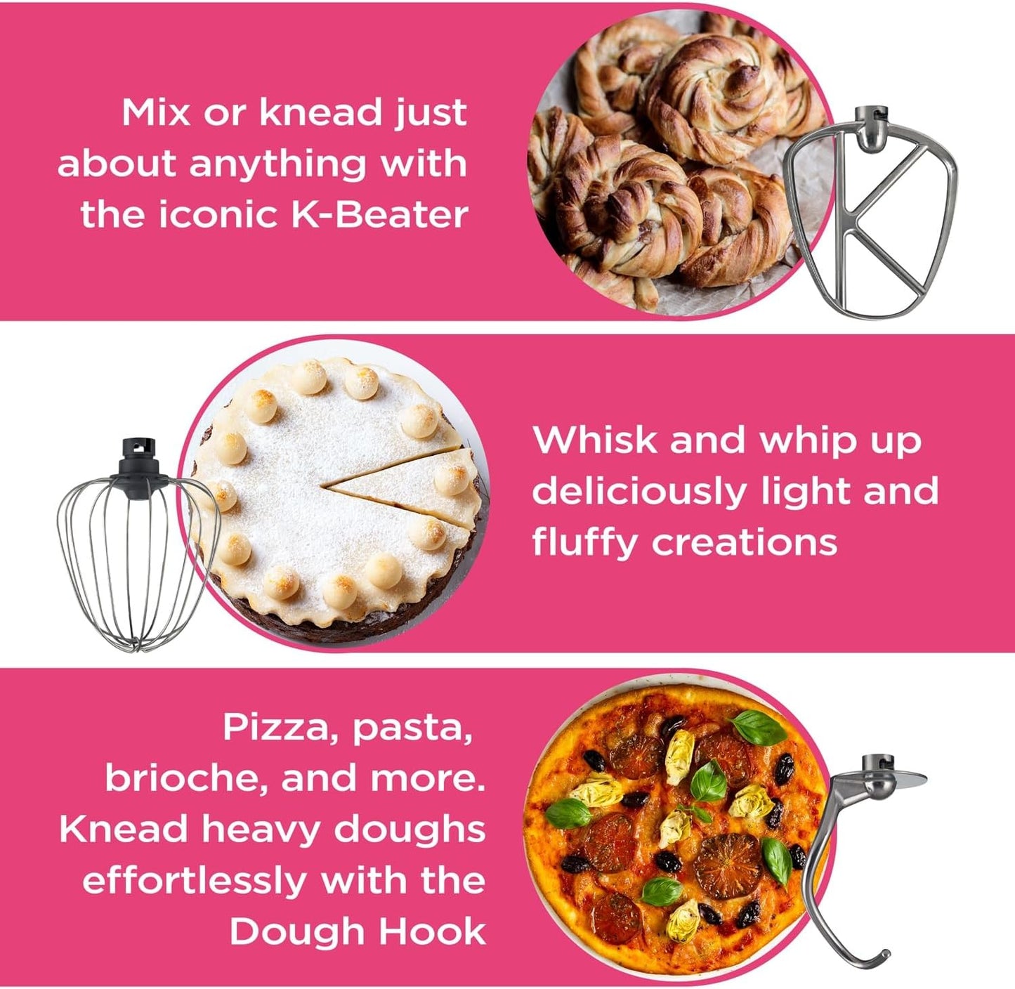 Kenwood HomeBake KHH01.000SI Stand Mixer - 5L Bowl, K-Beater, Whisk, Dough Hook
