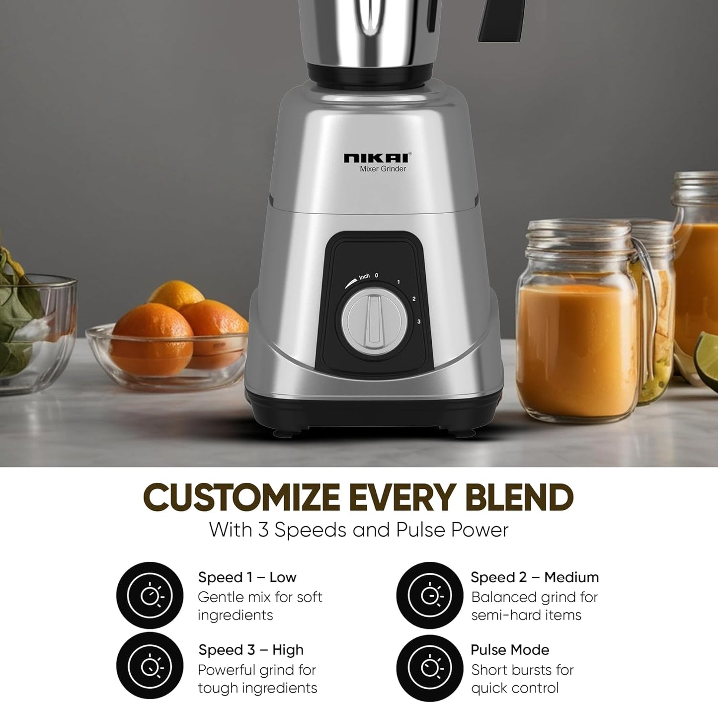 Nikai 3 in 1 Blender 900W Heavy Duty 1.5L 1L & 400ml Stainless Steel NB984A