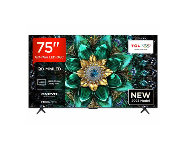 تلفزيون TCL Q6C QLED Premium بتقنية QD-Mini LED ومعدل تحديث 144 هرتز، ذكي بدقة 4K مقاس 75 بوصة 75Q6C