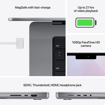 Apple MacBook Pro 16 Inch 2021 M1 Pro 10 Core CPU 16 Core GPU 16GB RAM 1TB SSD Space Gray