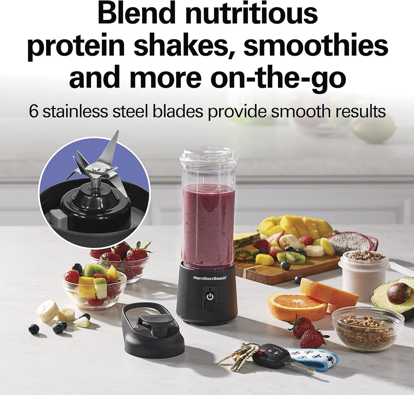 Hamilton Beach Mini Cordless Portable Blender USB Rechargeable 16 oz BLP41