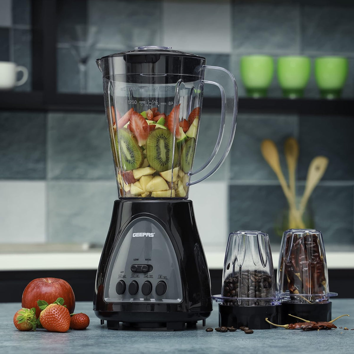 Geepas 3 In 1 Blender 400W GSB44034 Stainless Steel Cutting Blades Six Speed