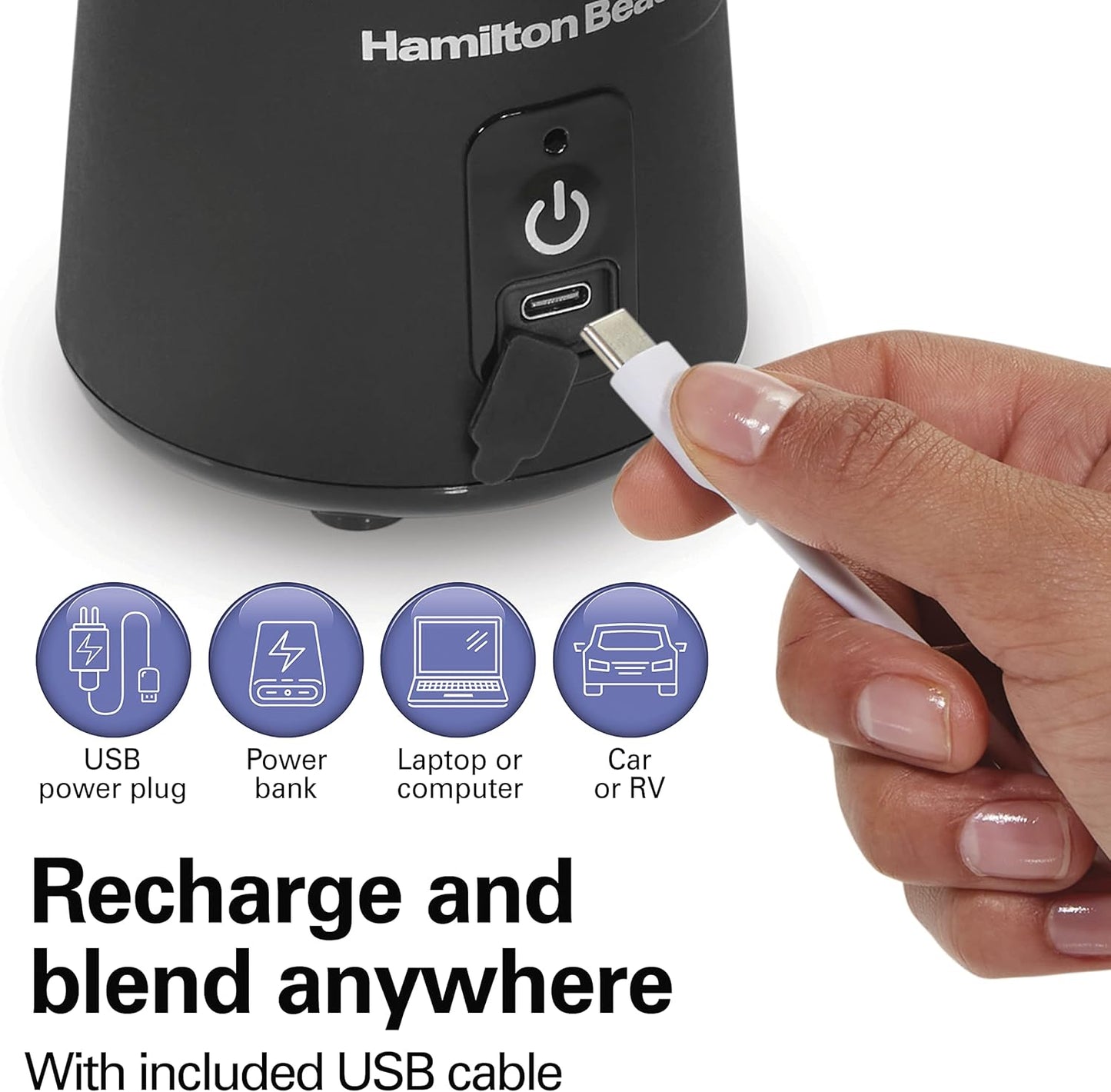 Hamilton Beach Mini Cordless Portable Blender USB Rechargeable 16 oz BLP41