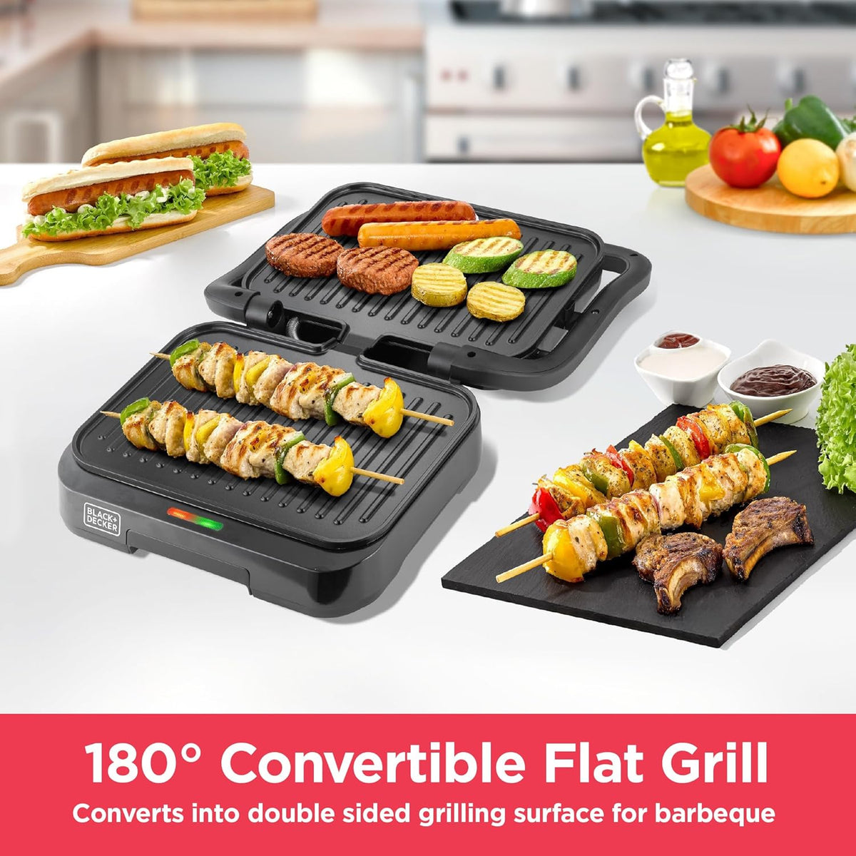BLACK+DECKER Electric Panini Grill Sandwich Maker PCG1300-B5