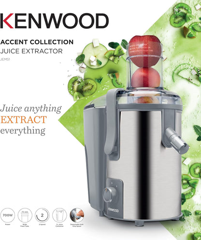 KENWOOD Juicer 700W Stainless Steel Juice Extractor with 75mm Wide Feed Tube JEM51.000GS