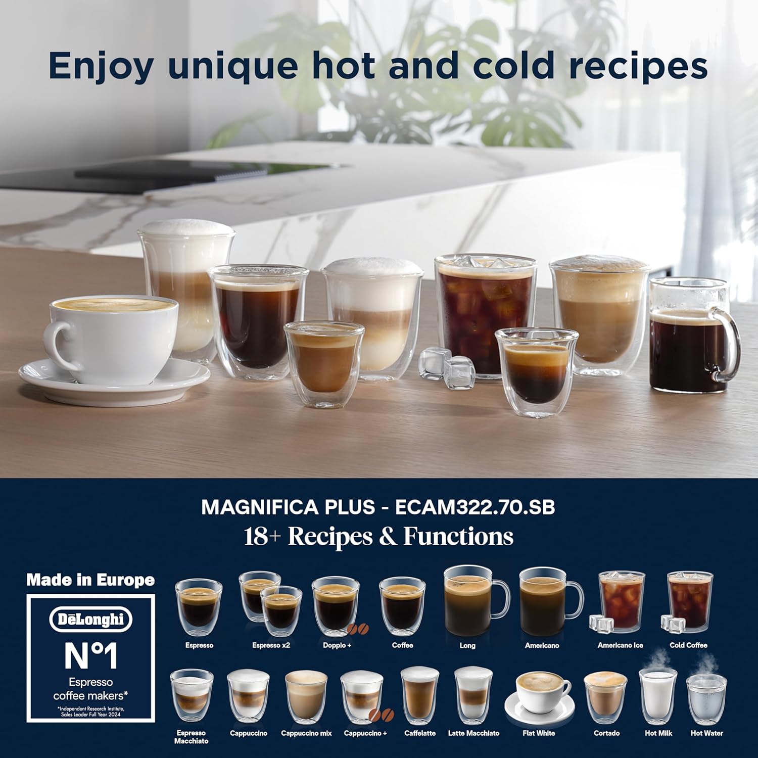 De'Longhi Magnifica Plus ECAM322.70.SB on kitchen countertop