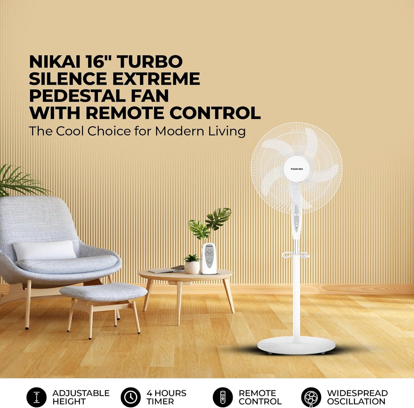 Nikai 16 Inch Pedestal Fan with Remote & Timer 45 Watts NPF1634RT