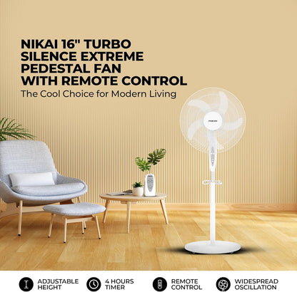 Nikai 16 Inch Pedestal Fan with Remote & Timer 45 Watts NPF1634RT