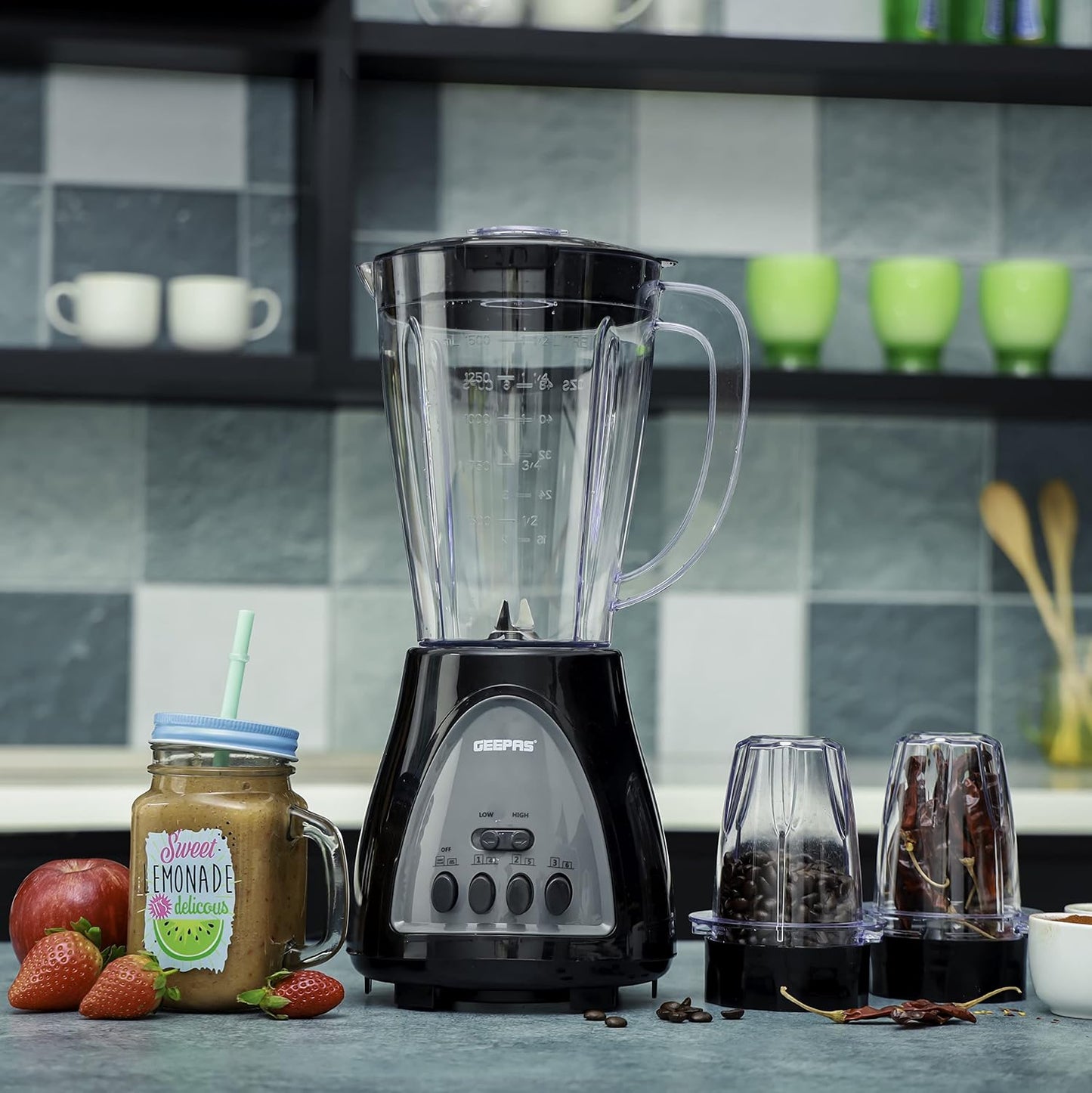 Geepas 3 In 1 Blender 400W GSB44034 Stainless Steel Cutting Blades Six Speed