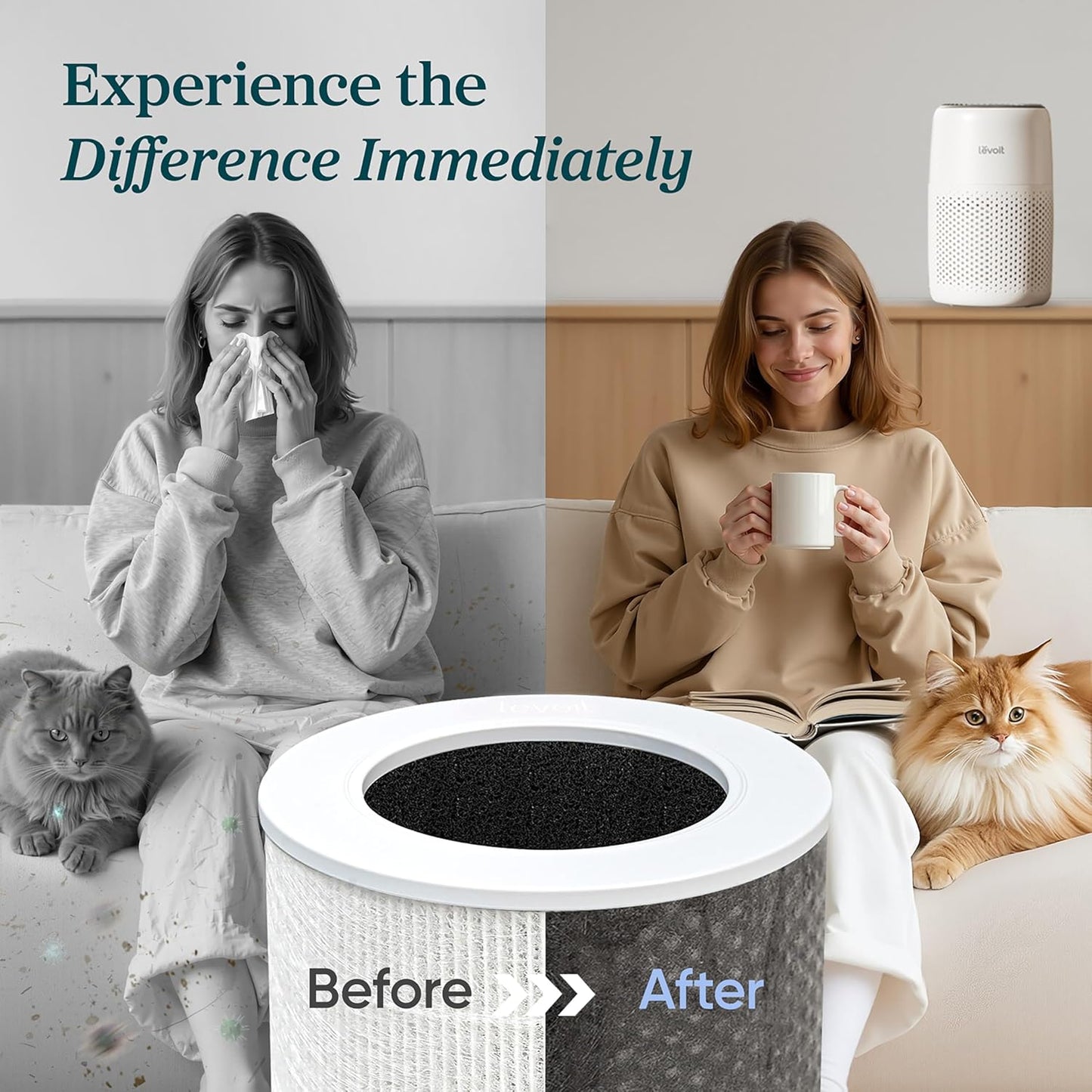 Levoit Core Mini-P Air Purifier - Compact 3-Stage Filtration with Aromatherapy