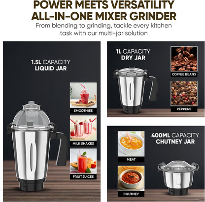 Nikai 3 in 1 Blender 900W Heavy Duty 1.5L 1L & 400ml Stainless Steel NB984A