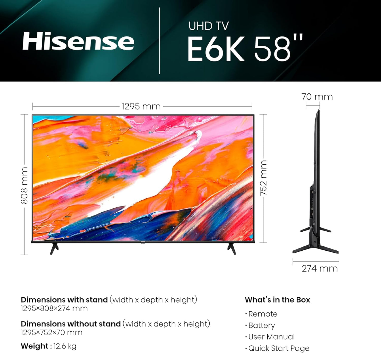 Hisense 58 Inch E6K Series 4K UHD Dolby Vision VIDAA Smart TV 58E6K