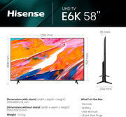 Hisense 58 Inch E6K Series 4K UHD Dolby Vision VIDAA Smart TV 58E6K