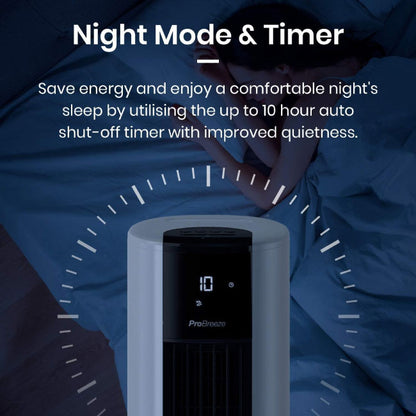 Pro Breeze 42 Inch Portable Tower Fan with Built-in 7L Evaporative Air Cooler Function, 3 Speeds, 60° Oscillation, 10 Hour Timer & Night Mode