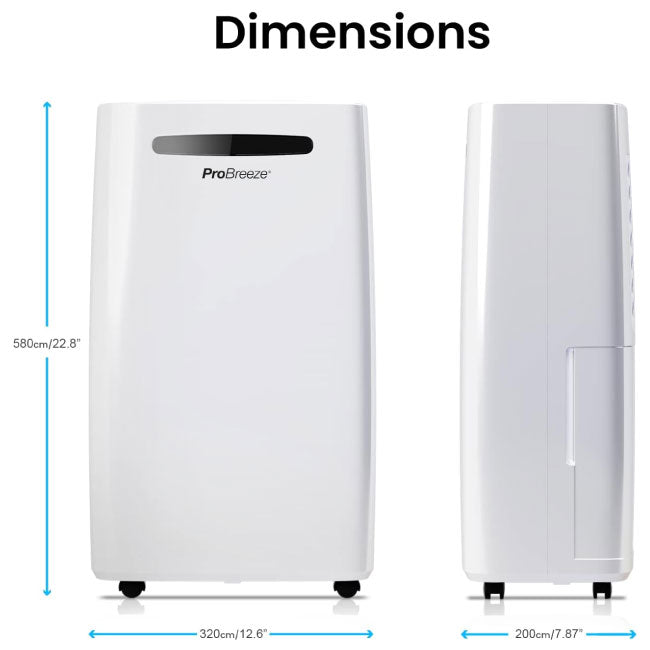 Pro Breeze 20L/Day Compressor Dehumidifier, Continuous Drainage, 24h Timer & Auto Defrost, Mould Remover & Moisture Absorber for Home Bathroom