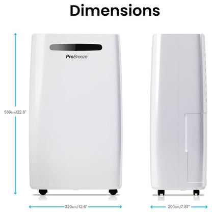 Pro Breeze 20L/Day Compressor Dehumidifier, Continuous Drainage, 24h Timer & Auto Defrost, Mould Remover & Moisture Absorber for Home Bathroom