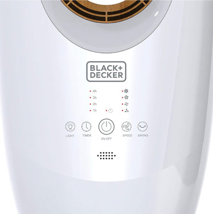 BLACK DECKER 2 in 1 Bladeless Fan, 85cm, 70W Tropical Motor, Cool-White LED Lamp, Remote Control, 60° Wide Oscillation, Low Noise, Wooden Trim FBL85-B5