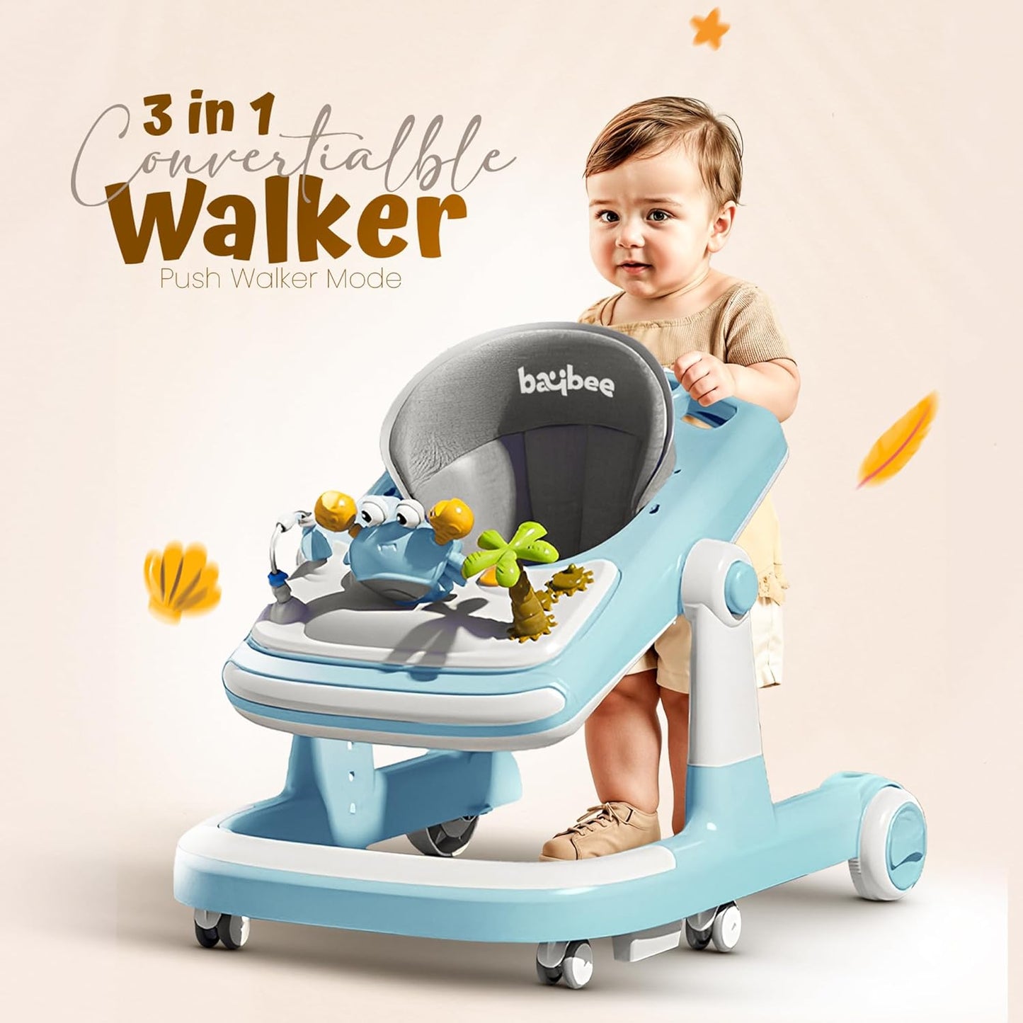 Baybee 3 in 1 Baby Walker, Push Walker with Parental Handle, Height Adjustable Walker, 6-18 Months