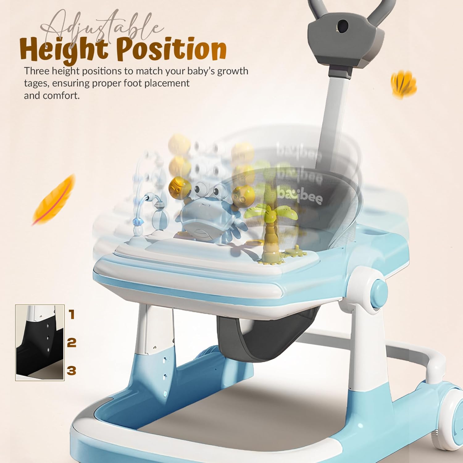 Baybee 3 in 1 Baby Walker, Push Walker with Parental Handle, Height Adjustable Walker, 6-18 Months