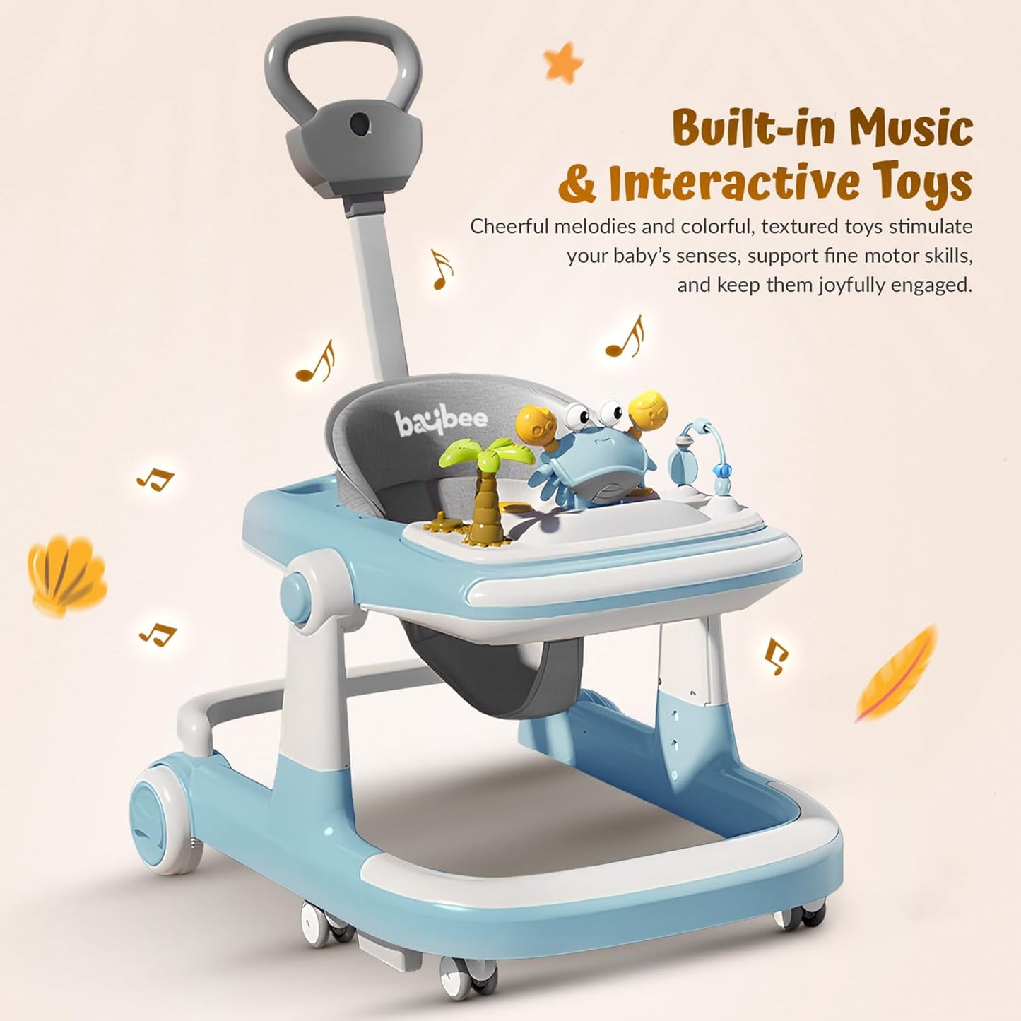 Baybee 3 in 1 Baby Walker, Push Walker with Parental Handle, Height Adjustable Walker, 6-18 Months