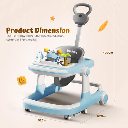 Baybee 3 in 1 Baby Walker, Push Walker with Parental Handle, Height Adjustable Walker, 6-18 Months