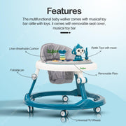 Baybee Drono Baby Walker, 4 Seat Height Adjustable Round Kids Walker with Food Tray & Musical Bar