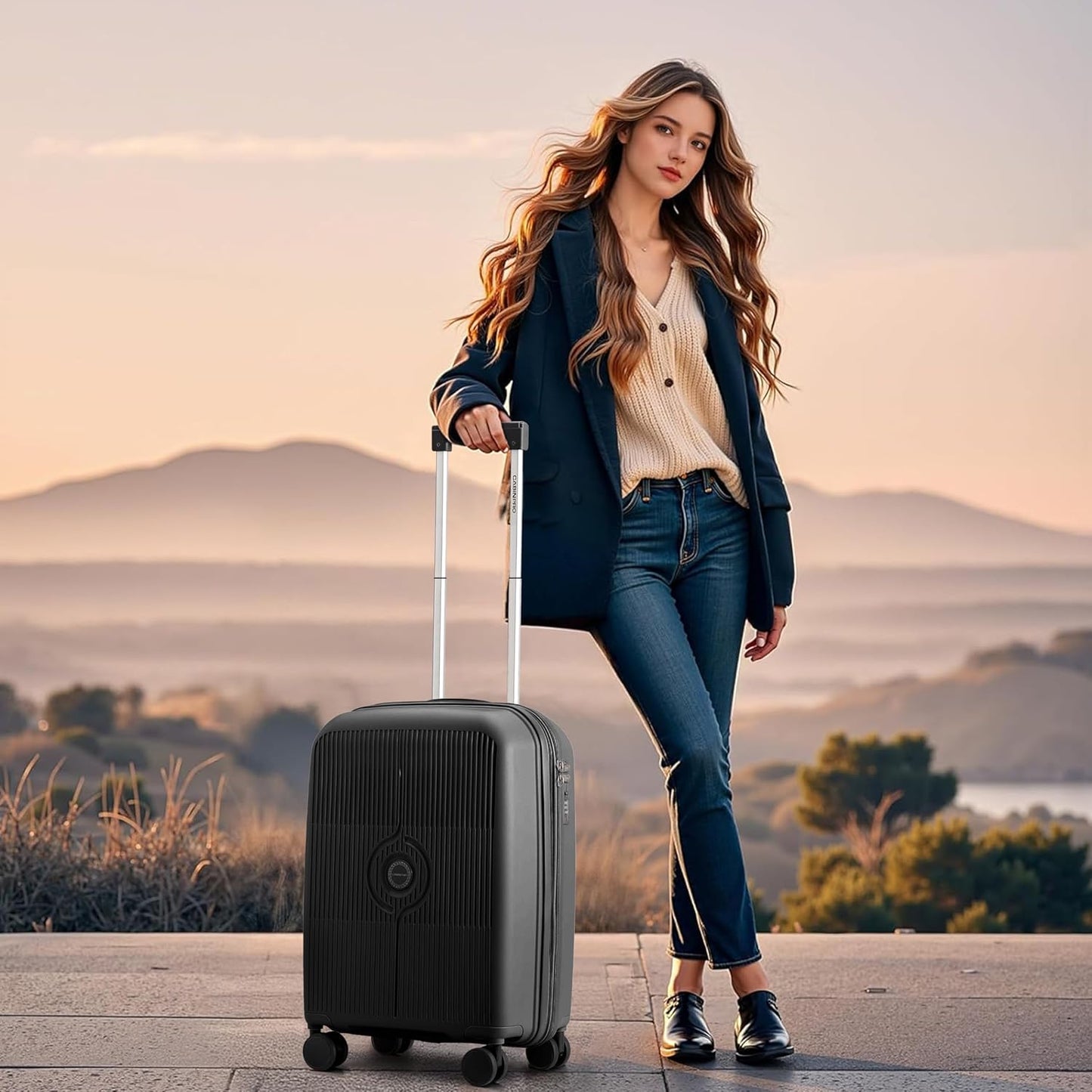 Cabinpro Expandable PP Fashion Trolley, Hard-Shell Spinner Luggage with 4 Twin Wheel and Double Zippers
