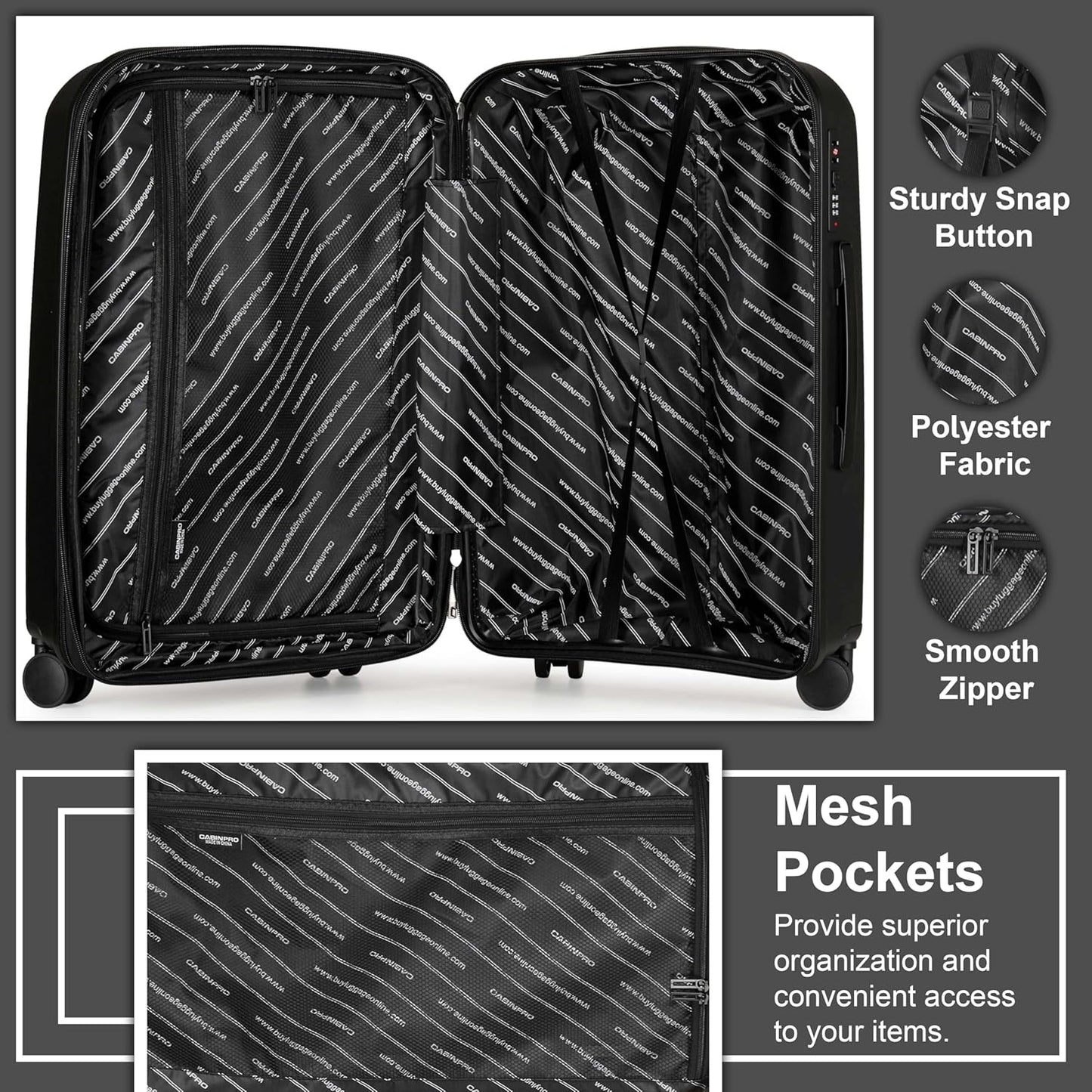 Cabinpro Expandable PP Fashion Trolley, Hard-Shell Spinner Luggage with 4 Twin Wheel and Double Zippers