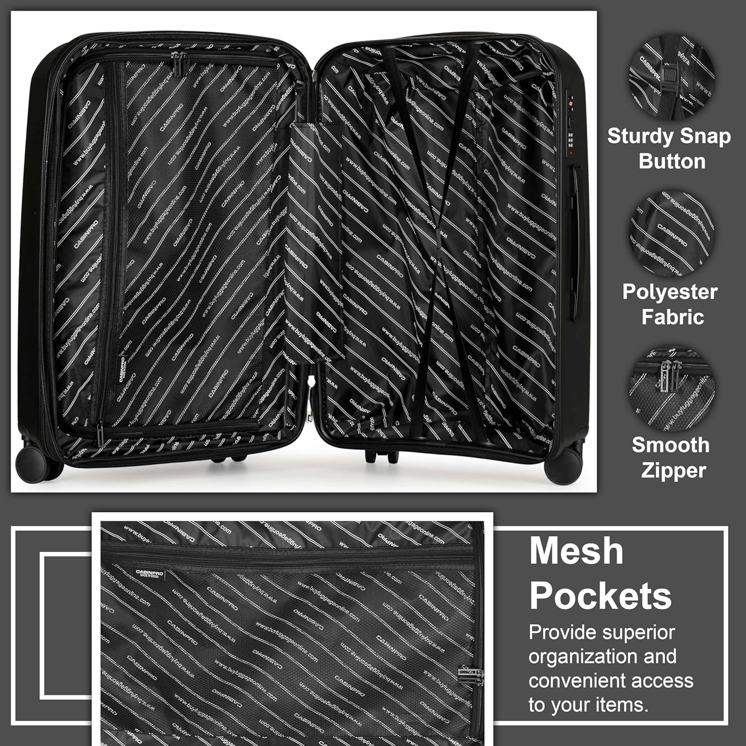 Cabinpro Expandable PP Fashion Trolley, Hard-Shell Spinner Luggage with 4 Twin Wheel and Double Zippers