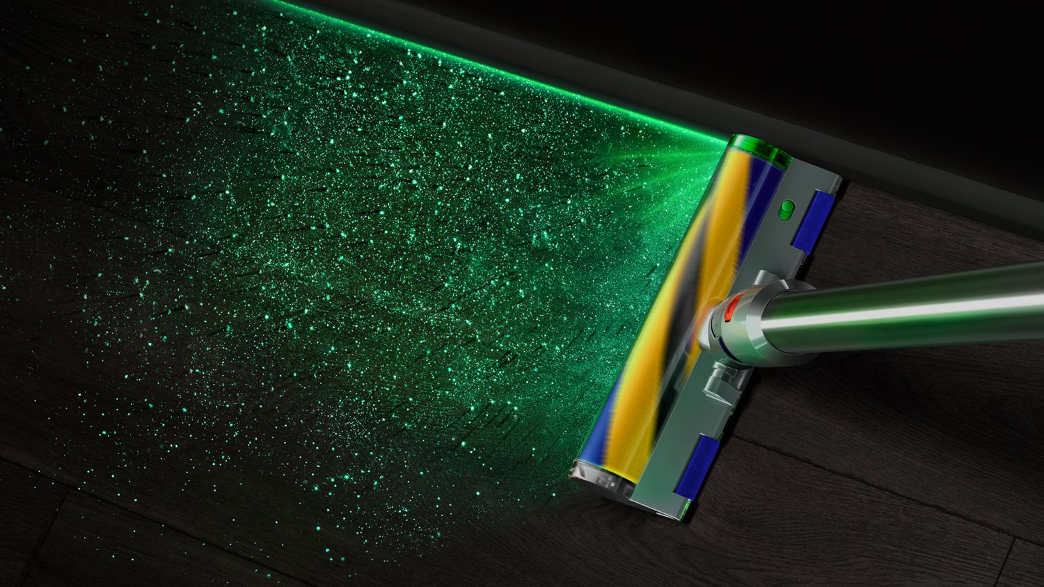 Dyson V15 Detect Absolute laser revealing dust on hard floor