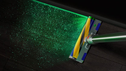 Dyson V15 Detect Absolute laser revealing dust on hard floor