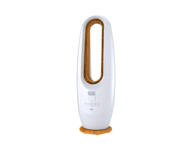 BLACK DECKER 2 in 1 Bladeless Fan, 85cm, 70W Tropical Motor, Cool-White LED Lamp, Remote Control, 60° Wide Oscillation, Low Noise, Wooden Trim FBL85-B5