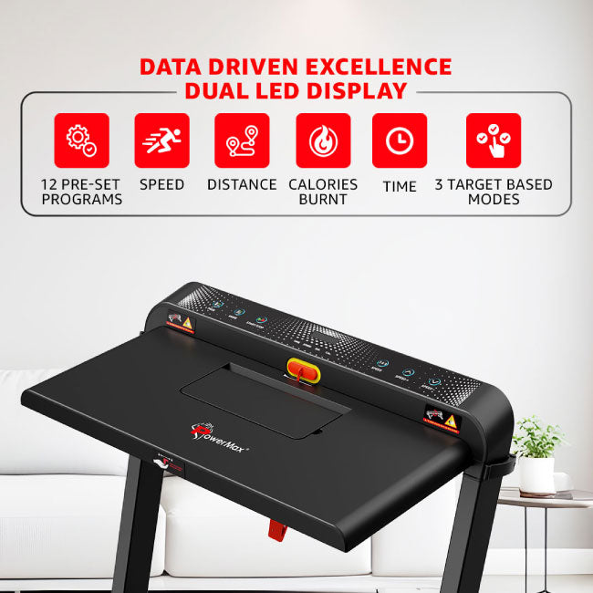 PowerMax Dual LED Display Treadmill with Office Desk and Wristband Remote JogPad-3