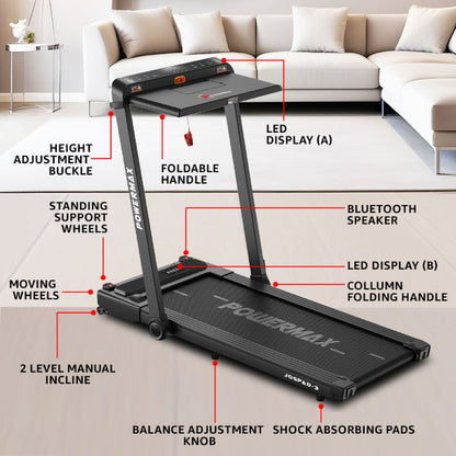 PowerMax Dual LED Display Treadmill with Office Desk and Wristband Remote JogPad-3