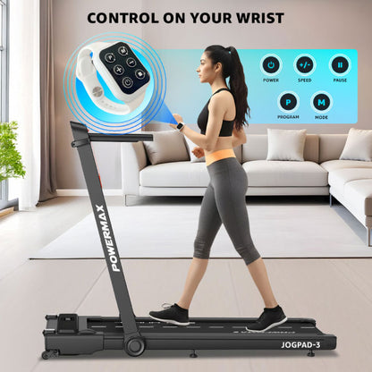 PowerMax Dual LED Display Treadmill with Office Desk and Wristband Remote JogPad-3