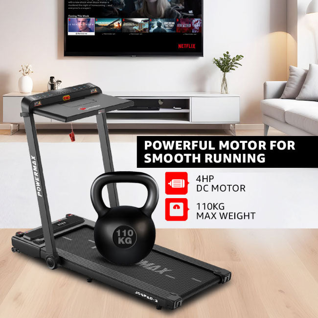 PowerMax Dual LED Display Treadmill with Office Desk and Wristband Remote JogPad-3