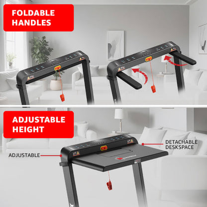 PowerMax Dual LED Display Treadmill with Office Desk and Wristband Remote JogPad-3