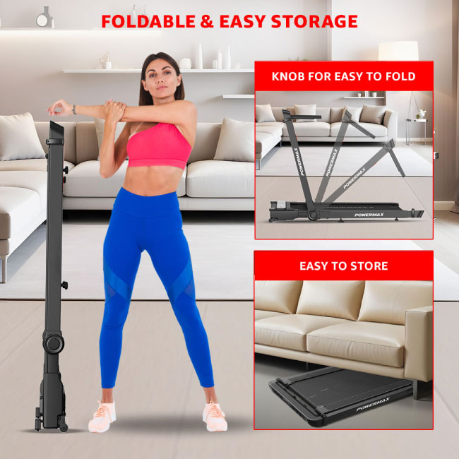 PowerMax Dual LED Display Treadmill with Office Desk and Wristband Remote JogPad-3